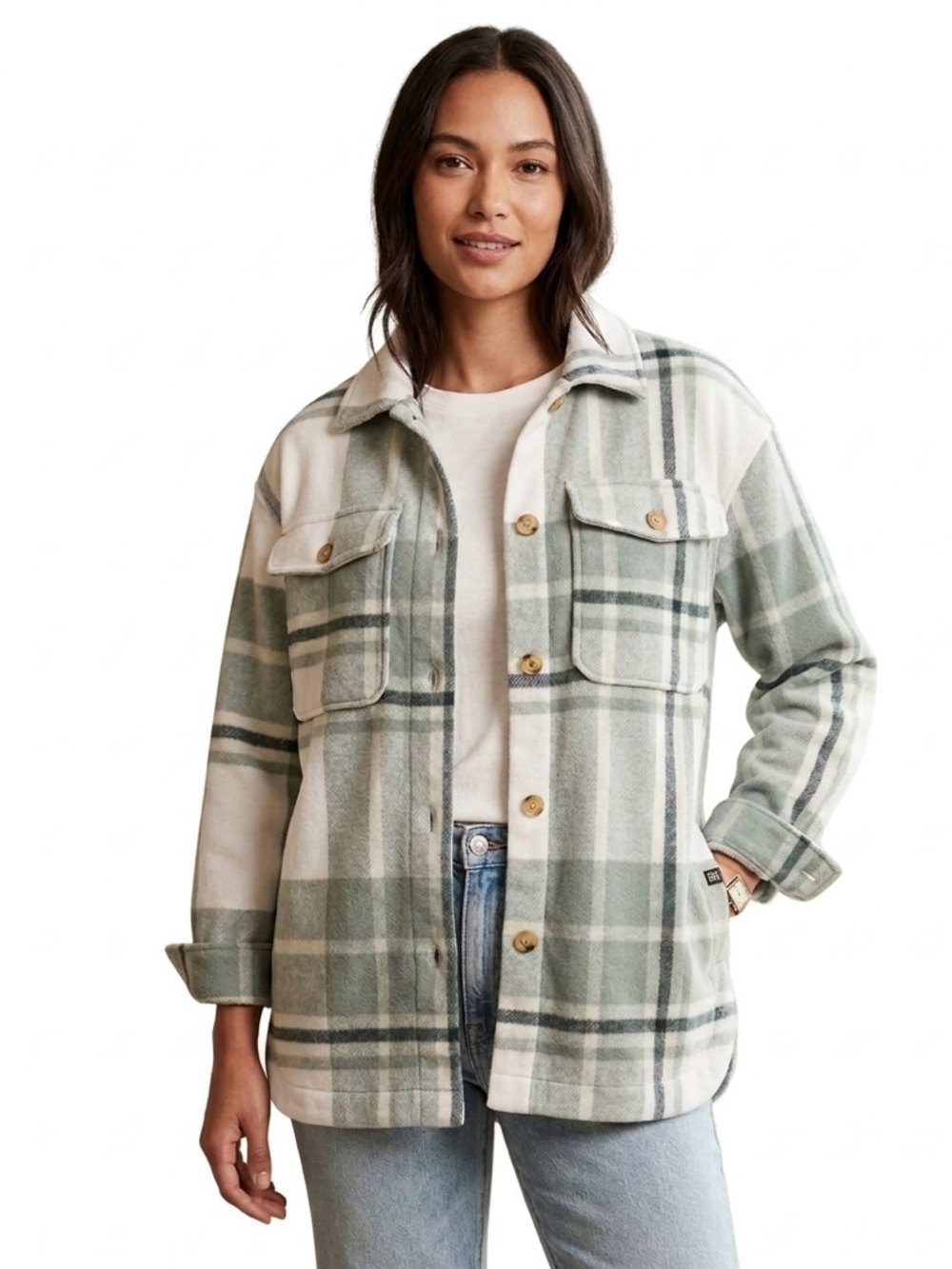 Banana Republic Medium Plaid Shacket Jacket, Green Flannel Over Shirt